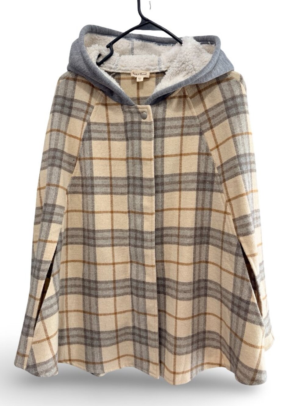 Hem & Thread Plaid Hooded Cape Poncho Jacket - Women's M/L